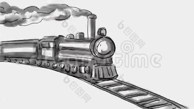 蒸汽机车列车水彩2D动画
